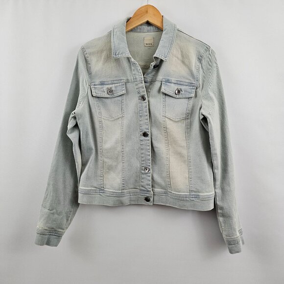 Ecru Denim Jacket Women Size L Light Wash Blue Stretch Fall Casual Layering Boho - Picture 13 of 13